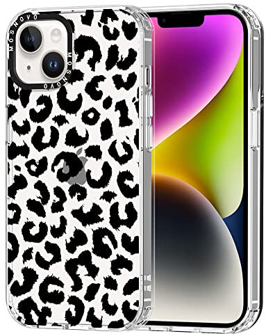 MOSNOVO für iPhone 14 Hülle – Durchsichtige, schlanke, stoßfeste TPU+PC-Handyhülle, [6,6 Fuß Fallschutz/Anti-Abziehen] - Schwarzer Leoparden-Print