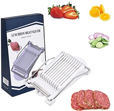 Spam Slicer, Luncheon Meat Slicer, Multipurpose Stainless Steel Wire Egg Slicer, Fruit Soft Cheese Slicer Cuts 10 Slices (White)