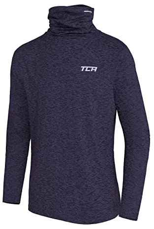TCA Boys' Warm Up Long Sleeve Training Workout Funnel Neck Thermal Running Top with Thumbholes - Night Sky Marl,12-14 Years
