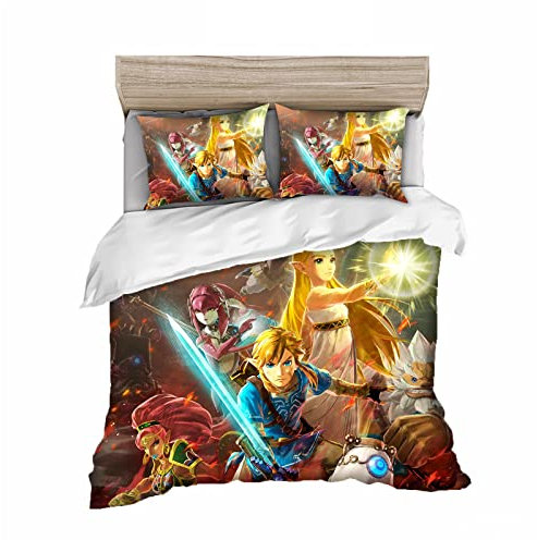 HNSRYLQX Zelda Bettbezug Bettwäsche- Set Bettbezug Und Kissenbezüge Quilt-Set Weich, Atmungsaktiv 3D Gedruckt, Zelda Bettwäsche135x200cm (11,135x200cm-Einzelbett)