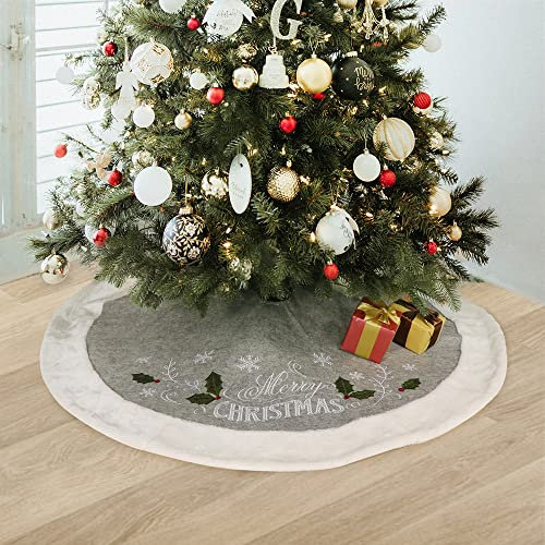 Odot Weihnachtsbaum Decke Rund, Kreative Weihnachtsbaum RockTannenbaumdecke, Weihnachtsbaum Unterlage Christbaumständer für Weihnachtsdeko Neujahr Party (Graue Blätter,48 Zoll)