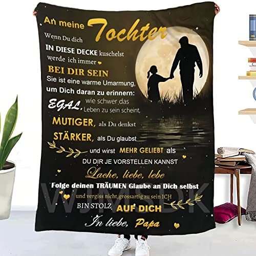WJMSDK Kuscheldecke An Meine Tochter von Papa- Vater Tochter Personalisierte Decke Geschenk, Super Weiche Flanell Wohndecke, Mädchen Geburtstags Abschluss-Geschenke, Geschenk für Tochter