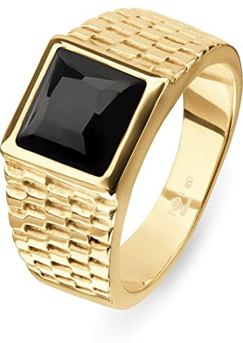 FAVS Herren-Edelstahlring Edelstahl 1 Onyx 64, Gelbgold 32021900