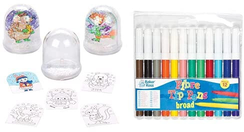 Baker Ross Schneekugel zum Ausmalen Waldtiere im Winter - 4 Stück (AV449) und Großpackung Filzstifte mit breiter Spitze - 12 Stück (AF962)