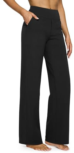 G4Free Yoga Damenhose Hohe Taille Kleiderhose mit 4 Taschen Elegant Strecken Weites Bein Geschäft Hose Arbeit Bauchkontrolle Lose Gerade Hose Klein/Regulär/Groß