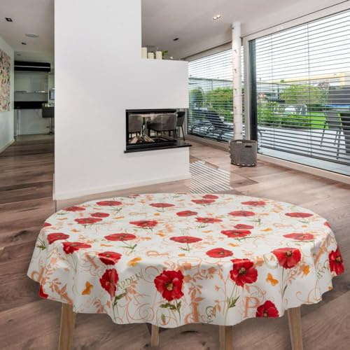 laro Rund 140 cm Wachstuchtischdecke Tischdecke Abwaschbar PVC Mohnblumen Rot Rund 140cm, Muster:Mohnblumen Rot, Größe: Rund 140cm