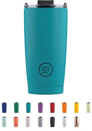 Cool Bottles - Tumbler - Gobelet Isotherme en Inox - 550 ml - Vivid Turquoise - Tasse à Café Thermique - Couvercle Hermétique - Boissons froides 10h et chaudes 5h - Finition Anti-tâches