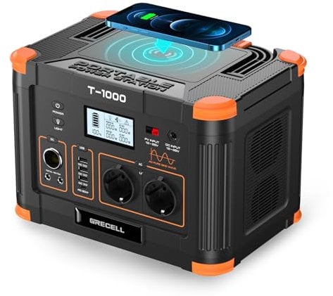 GRECELL Powerstation 1000W, 999Wh Solargenerator, Mobiler Stromspeicher mit AC/DC/USB, Power Station Solar für Camping, Outdoor, Notstrom Notfälle, (T-1000)