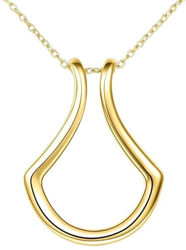 JZTRADING Ring Holder Necklace Sterling Silver Open U-shaped Ring Keeper Pendant Necklaces For Women Wedding Engagement Anniversary Christmas Jewellery Gifts for Her Wife Girlfriend Fiance (gold)