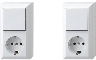 REV 0510156777 PlanoLuxe, Aufputz Aus- und Wechselschalter mit Steckdose, weiss (Packung mit 2)