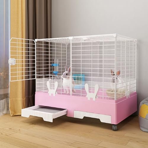 Kaninchenstall, Hasenkäfig Für Den Innenbereich Kaninchenhaus Im Freien Mit 2 Tiefen Ausziehbaren Tabletts Und Urinschutz, Zur Einfachen Reinigung, Villa Aus Metalldrahtgeflecht ( Color : Pink , Size