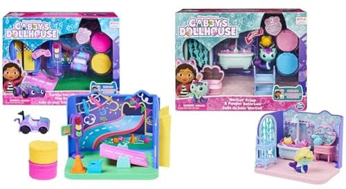 Gabby’s Dollhouse, Carlita Purr-ific Play Room & Gabby’s Dollhouse, Primp and Pamper Bathroom