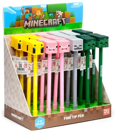 Puckator Minecraft Topper Pen (maiale/ape/zombie/scheletro), ottimo regalo per studenti da insegnanti, regalo di fine anno per alunni, penna come regalo di classe, penna per studenti