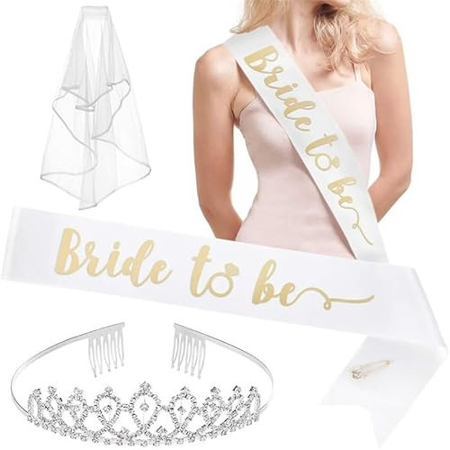 AIBAOBAO Accessoires für Bride to Be, Braut to Be Deko, Frauen Junggesellinnenabschied Set, Braut Schärpe, Schleier, Weiß Stirnband, Bachelorette Party Deko und Hochzeitsfotografie Accessoires