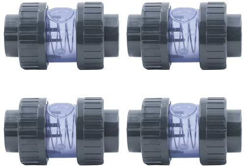 HAF® 4X PVC Rückschlagventil Transparent mit 2X 50mm Klebemuffe | Federbelastet | Kegelrückschlagventil aus grauem PVC-U für sämtliche Rohrleitungen | Qualität: Made in Europe - Menge: 4 Stück