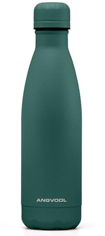 ANGVOOL Insulated Water Bottle, Stainless Steel Metal Thermal Flask for Hot and Cold Drinks, Leak Proof BPA Free Drinking Bottles for Kids or Adults (Hunter Green, 500ml)