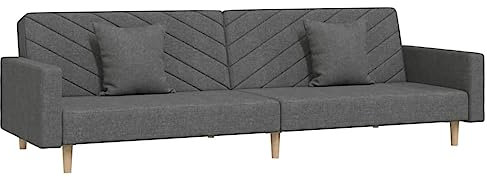 vidaXL Schlafsofa 2-Sitzer, Sofa mit 2 Kissen, Schlafcouch für Wohnzimmer Heimkino Büro, Couch Sofabett Tagesbett Gästebett, Dunkelgrau Stoff