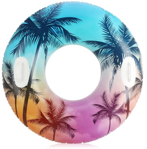 com-four® Schwimmreifen mit Palmen-Motiv - bunter Schwimmring für Badespaß - Luftreifen mit Griffen - aufblasbarer Badering für Pool, Freibad, See oder Strand - Schwimmhilfe (01 Stück - Palmen)