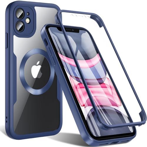Hensinple für iPhone 11 Hülle mit MagSafe, Magnetisch Handyhülle iPhone 11 mit Displayschutzfolie 360 Rundumschutz Stoßfest Militärstandard Outdoor Case Schutzhülle für iPhone 11 Cover-Blau