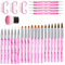 28Pcs Nail Art Brushes Set, Professional Nail Brush Dotting Tools Kit, Nail Striper Brush Acrylic Nail Brush Nail Painting Brush Fine Line Nail Brushes Nail Dust Brush for DIY (N28 Pink)