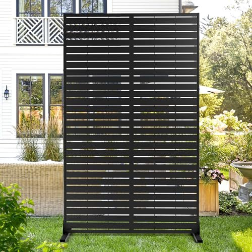 Metal Privacy Screen Outdoor 72 H×44 W,Freestanding Decorative Privacy Screen for Balcony Yard&Garden,Privacy Fence Black&Louvered(5 Panels)
