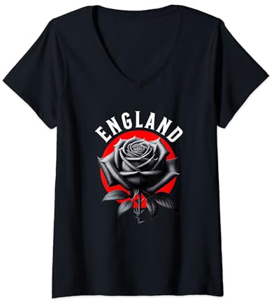 Womens England, Patriotic s Ladies Rose of England V-Neck T-Shirt