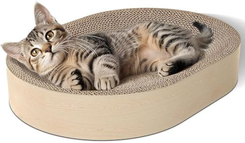 ComSaf Cat Scratching Board - Cat Scratcher for Indoor Cats, Recycle Oval Scratch Bed, Durable Cardboard Scratch Pad, Circle Scratcher Lounge Bowl, Furniture Protector from Kitten Claws