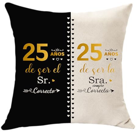 Hasodeo Regalos de Boda de 25º Aniversario para Ella y Él, Funda de Cojín de 25 Aniversario, Regalos de Matrimonio de Aniversario para Pareja, Marido o Esposa, Decoración 25 Años de Matrimonio (25)