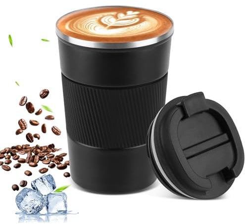 LDERFIV Mug Isotherme,13oz/380ml Thermos Café, Acier Inoxydable sous vide Anti-fuite Gobelet de Voyage avec Couvercle, Réutilisable Gobelet Isotherme, Tasse Isotherme de Voiture