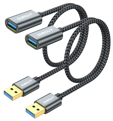 SUNGUY USB 3.0 Extension Cable, 0.5M*2 USB A Male to Female Cable 5Gbps USB Extension Lead Compatible with External Hard Drive, Printer, Scanner, Oculus Rift, Card Reader, Fan Cooler-Grey