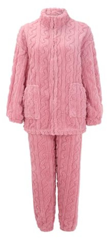 Pigiami Estivi Donna Completo da Donna in Pile Fuzzy con Trama, Manica Lunga, 2 Pezzi, Completo da casa, Maglione, Pantaloni, Pigiama Tutone Pigiama Anziano Uomo Pyjama Donna Lovable (Pink, XXL)