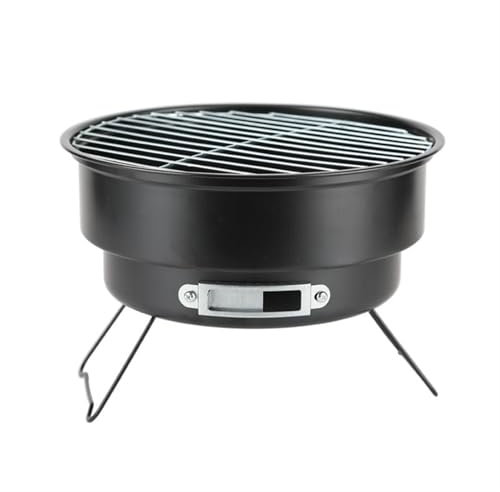 hxoity Petit Barbecue BBQ De Table Poêle À Charbon De Bois Rond Portable Évent Réglable en Taille avec Grid Lifter Convient pour Le Camping, La Cuisine en Plein Air, Le Patio, Le Gril De Jardin