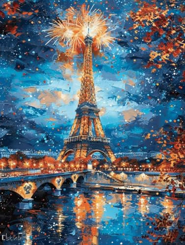 Peinture par Numero Paysage 30x40cm Peinture Numero Adulte Tour Eiffel, DIY Activité Manuelle Kit de Peinture à L'huile Avec Pinceaux, Pigment Acrylique pour Décoration de la Maison (Sans Cadre) L-L