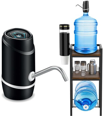 Soporte dispensador de agua de 5 galones con portavasos integrado y bomba eléctrica incluida, soporte para jarra de agua resistente, estante de almacenamiento, espacio para la segunda jarra, altura