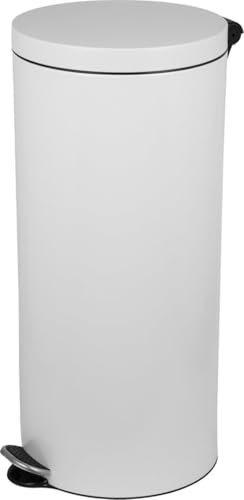 Cubo de pedal 30L – Papelera con tapa, blanco, cubo de basura para cocina, baño y oficina