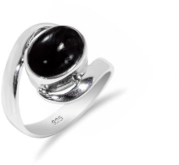 HIMALYA QUARTZ Schwarzer Onyx Silber 925 Ring Oval 8x10mm Handgemachter Boho Damen Herrenring fur Verlobungring, Hochzeit HQ-SR21-BONYX-10.5