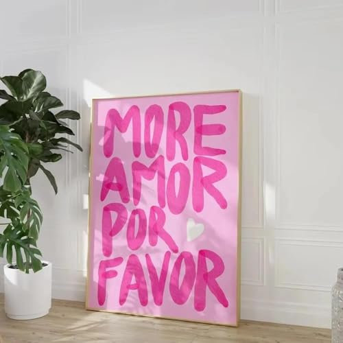 SHINERING Maximalist „More Amor Por Favor“ Liebeszitat, Wandkunst, Leinwandmalerei, Eklektisches Rosa Poster, Drucke, Bilder Für Moderne Wohnkultur, A8 40X50Cm Kein Rahmen