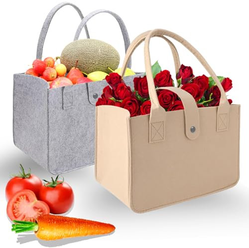 2 sacchetti in feltro, 30 x 20 x 18 cm, per la spesa, uscite e picnic