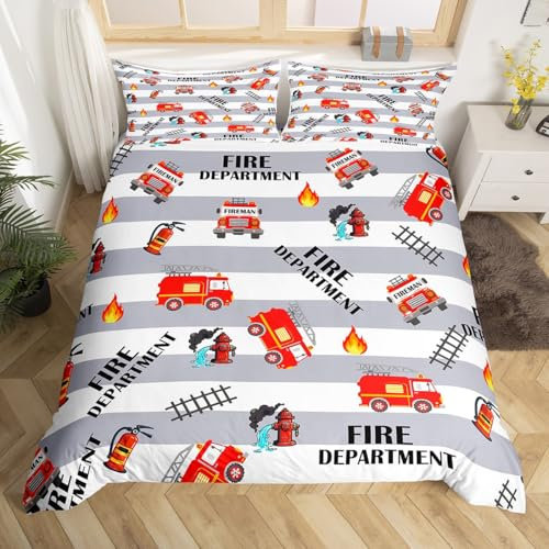 Homemissing Kinder Feuerwehr Bettwäsche Set 135x200cm für Jungen Mädchen Feuerwehr Bettbezug Set Feuerwehrmaschine Werkzeuge Drucken Bettwäsche-Set Raum Dekor Ultra Weich 2 Stück