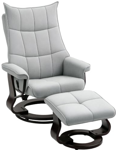 HOMCOM Relaxsessel mit Hocker Drehbar Liegesessel mit Liegefunktion Grau | Fernsehsessel, Hohe Doppellagige Rückenlehne, Samtoptik, für Schlafzimmer, Wohnzimmer