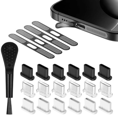 GNALIA 23 Pièces Accessoire Iphone 16 - Bouchons Anti-Poussière Usb C (18+4+1), Protecteur De Port Noir/Blanc/Transparent, Compatible Iphone 15/16 Et Accessoires Type