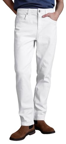 Enorsia Mens Regular Fit White Jeans Stretch Denim Trousers for Men Stylish Cotton Blend Men’s Pants with Five Pockets Modern White Denim Jeans for Men Perfect Outing Mens Jeans