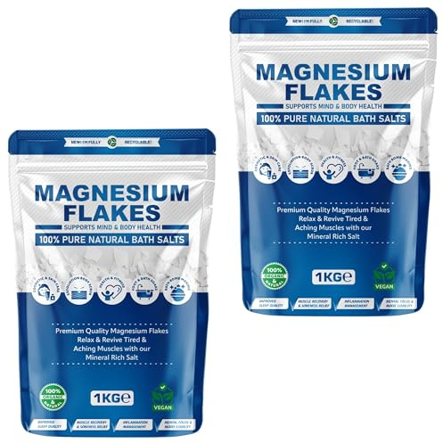 Pure Source Nutrition Magnesium Flakes 1kg – Pure Natural Bath Salts | Organic & Vegan Friendly | Ideal for Relaxing Soaks, Foot Baths, Skincare & DIY Bath Bombs (Pack of 2)