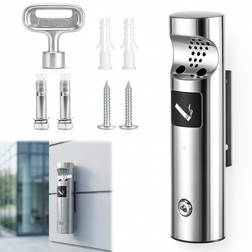 Cenicero de pared para exterior, 30 cm x 6,3 cm, montaje en pared | Cenicero de acero inoxidable para montaje en pared con llave, robusto para exteriores, terraza, gastronomía y pared de casa