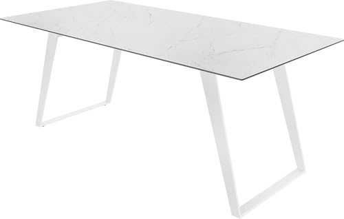 DELIFE Esszimmertisch Edge 200x100 cm Keramik Laminam® Statuarietto Weiß Metall Schräg Weiß