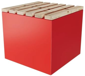 ETG Garten Sitzwürfel Sitzhocker Sitzbox Sitzbank aus Stahl & Lärche 50 x 45 x 50 rot