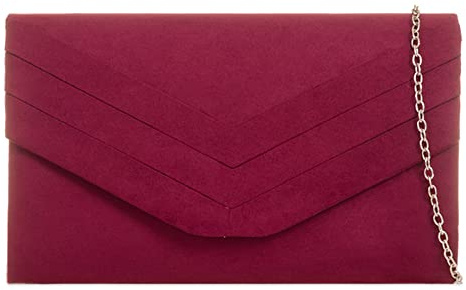 fi9 Women's Stylish Suede Envelop Style Bridal Wedding Evening Clutch Party Purse Hand Bag (Burgundy)
