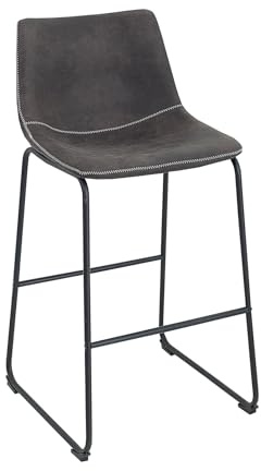 Barhocker DJANGO - 49cm - vintage grau - Microfaser Eisen-Gestell Design | Rundumbezug, Ziersteppung, hoher Komfort, bequeme Polsterung, langlebig, komfortable Sitzschale