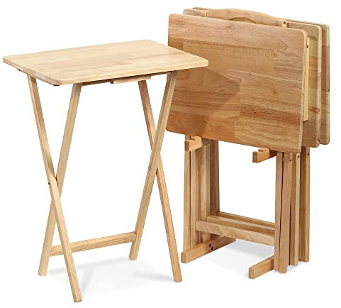 PJ Wood 5-Piece Folding Tv Tray & Snack Table Natural