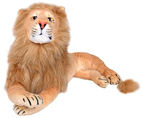 TE-Trend Löwe Kuscheltier XXL Plüschtier Stofftier liegend Katze Großkatze Raubkatze Lion Deko Figur Geschenk Spielzeug 70cm braun